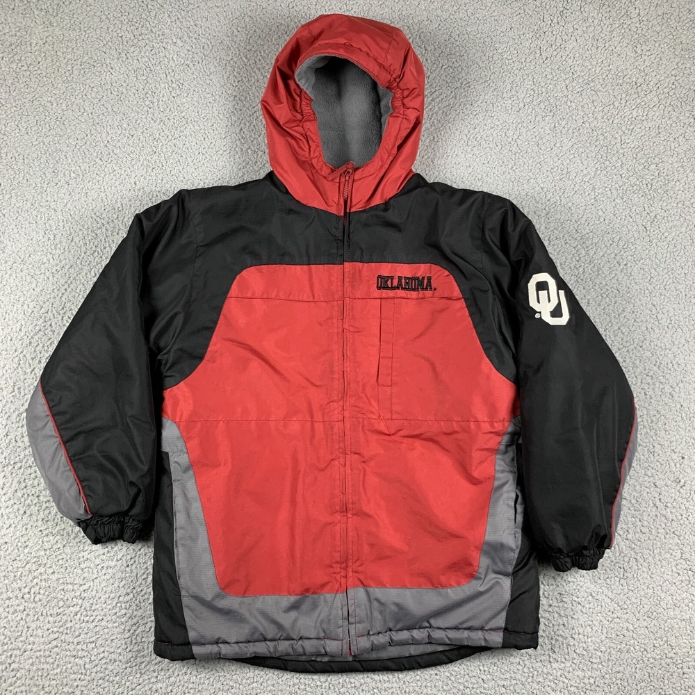 Oklahoma Sooners Coat Boys Large (14-16) Red Black Reebok OU Full Zip Jacket